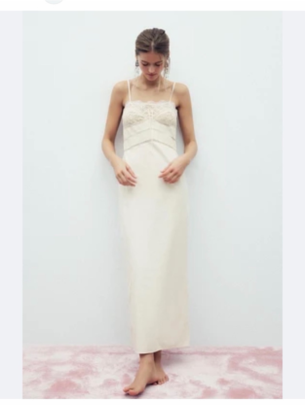 NWT ZARA Maxi Dress with Lace Bustier - Cream/White - 100% Cotton- size S